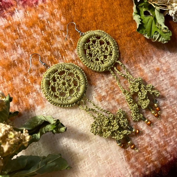 Crocheted Vineyard Garden Earrings - Picture 4 of 7